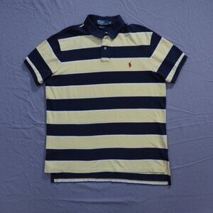 Polo Ralph Lauren Shirt Men Extra Large Blue Yellow Rugby Stripe Pique Knit Y2K